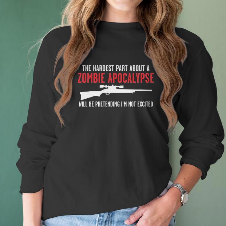 Zombie Apocalypse Hunting Humor Graphic Novelty Sarcastic Funny Women Long Sleeve Tshirt