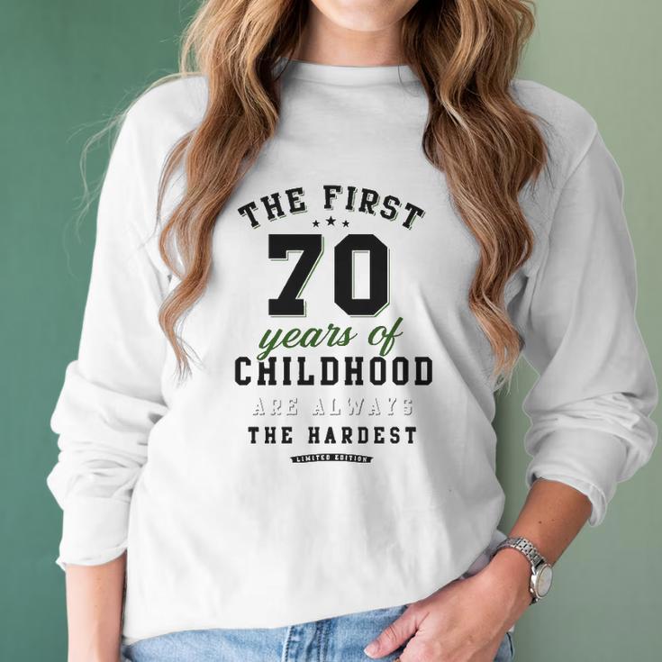 70Th Birthday Funny Gift Life Begins At Age 70 Years Old Women Long Sleeve Tshirt