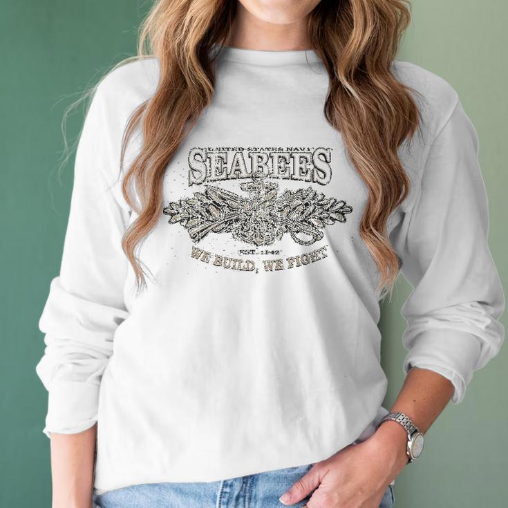 762 Design Usn Seabees Heather Military Green Women Long Sleeve Tshirt