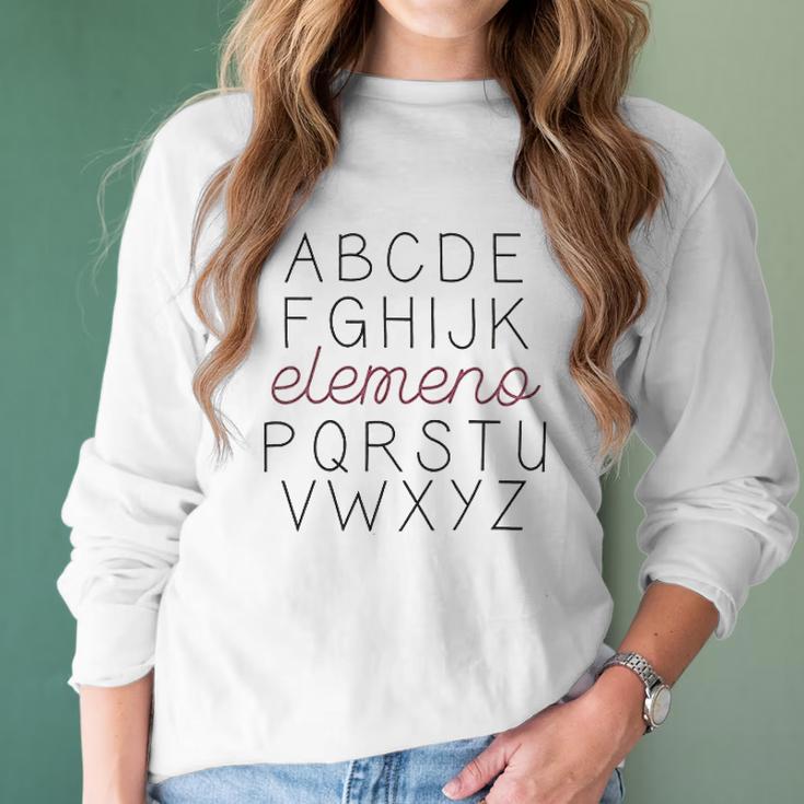 Abc Elemeno Teacher Letters Printed Funny Saying Inspirational Women Long Sleeve Tshirt