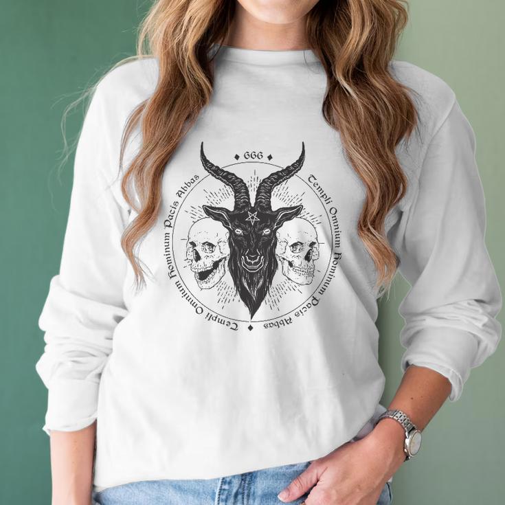 Antichrist Satanic Baphomet Demon Evil Goat Head Satan Skull Women Long Sleeve Tshirt