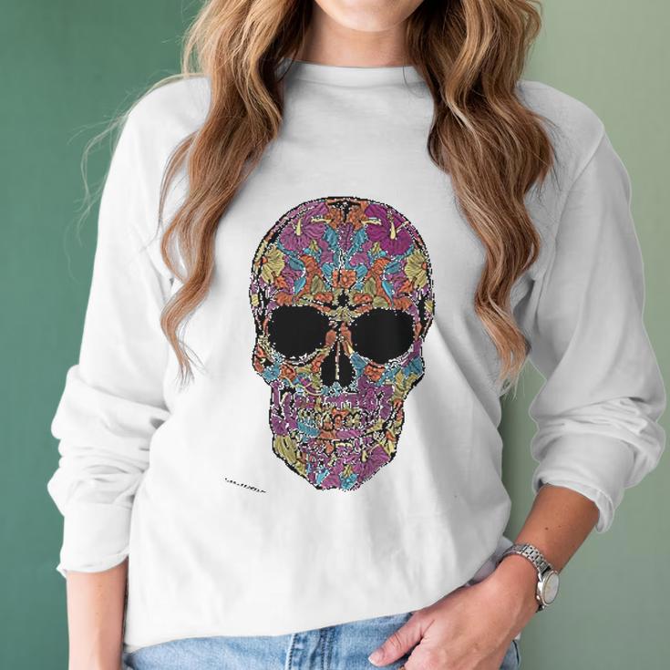 Black Flower Sugar Skull Day Of Dead Women Long Sleeve Tshirt