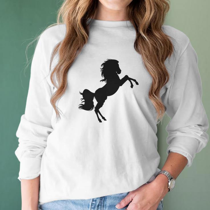 Black Stallion Horse Silhouette Riding Love Women Long Sleeve Tshirt