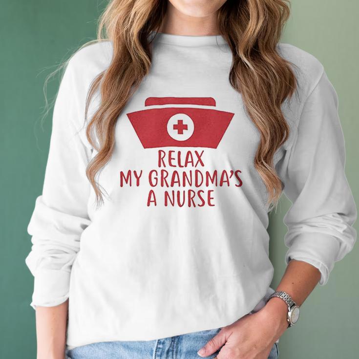 Brisco Brands Relax My Grandma Is A Nurse Newborn Baby Boy Girl Romper Women Long Sleeve Tshirt