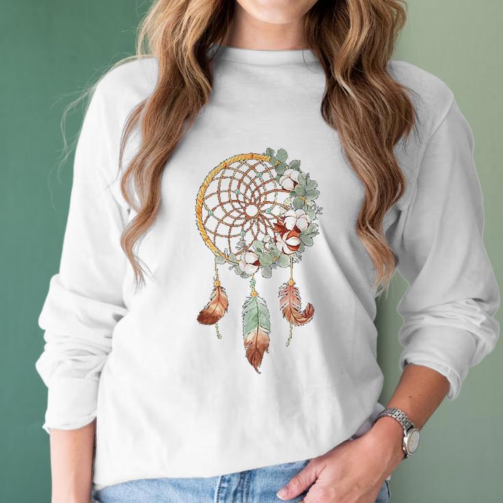 Colorful Dreamcatcher Feathers Tribal Native American Indian Women Long Sleeve Tshirt