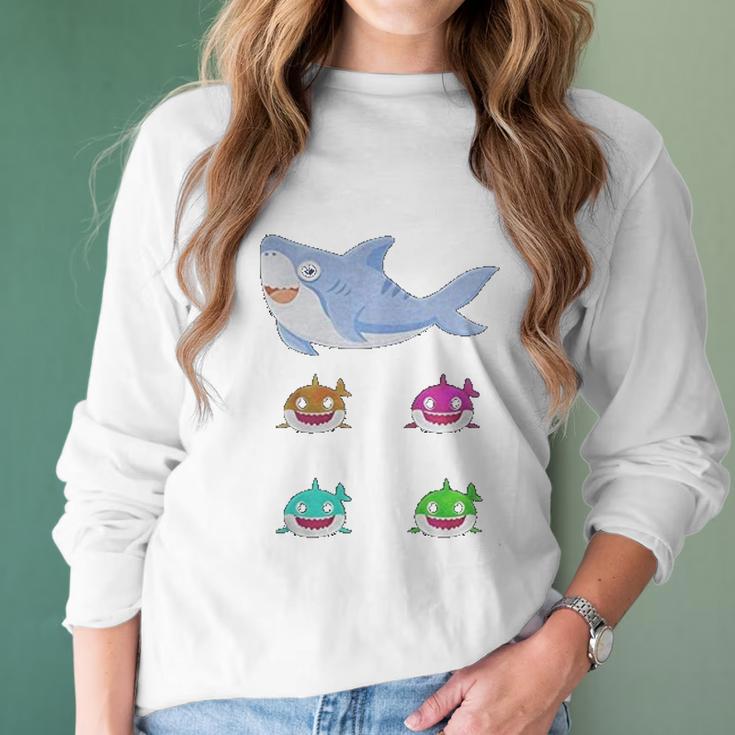 Cute Daddy Shark And Sons Best Christmas Gifts For Dad Women Long Sleeve Tshirt