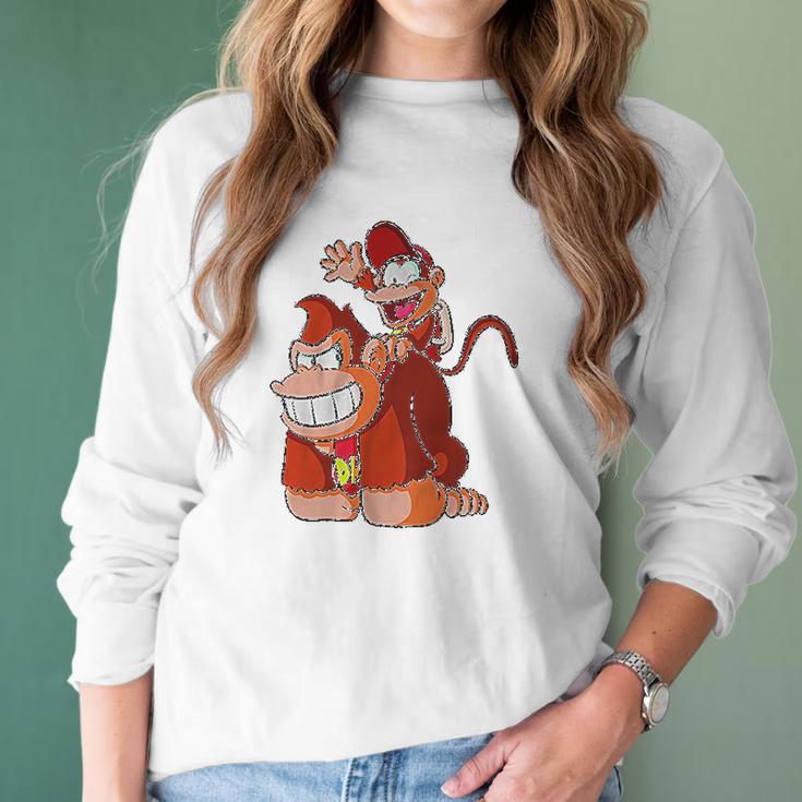 Donkey And Diddy Kong Piggy Back Ride Cute Gaming Women Long Sleeve Tshirt