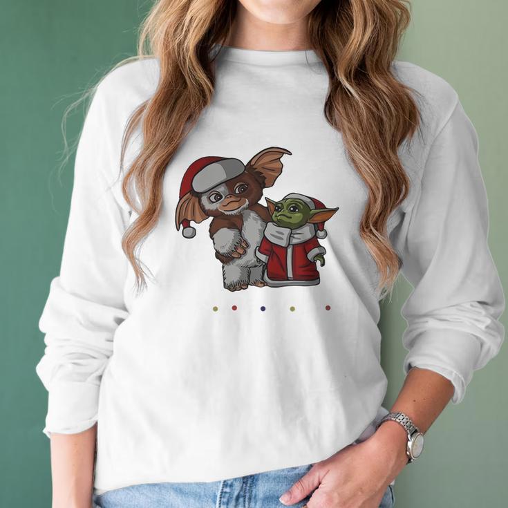 Friends Christmas Baby Yoda And Baby Gizmo Santa Women Long Sleeve Tshirt