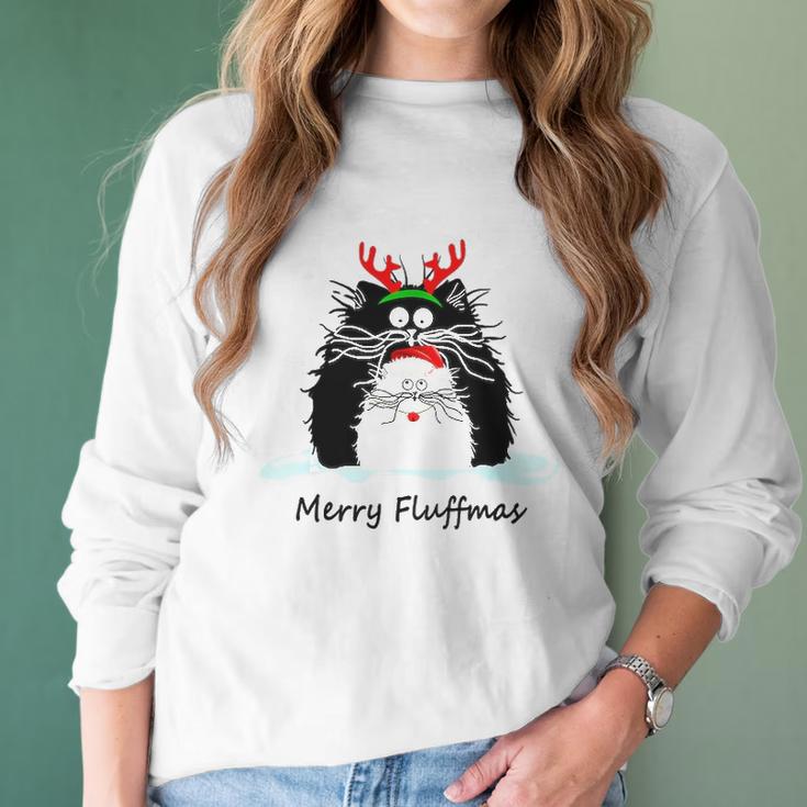 Fun Cat Merry Fluffmas Reindeer Christmas Kitten Meowlover Women Long Sleeve Tshirt