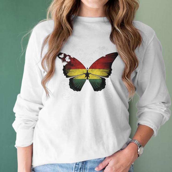 Ghana Flag Ghanaian Flag Butterfly Women Long Sleeve Tshirt