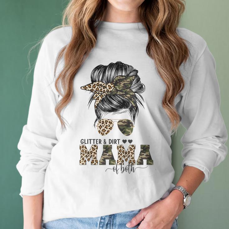 Glitter And Dirt Mama Of Both Leopard Camo Mothers Day Gift Women Long Sleeve Tshirt