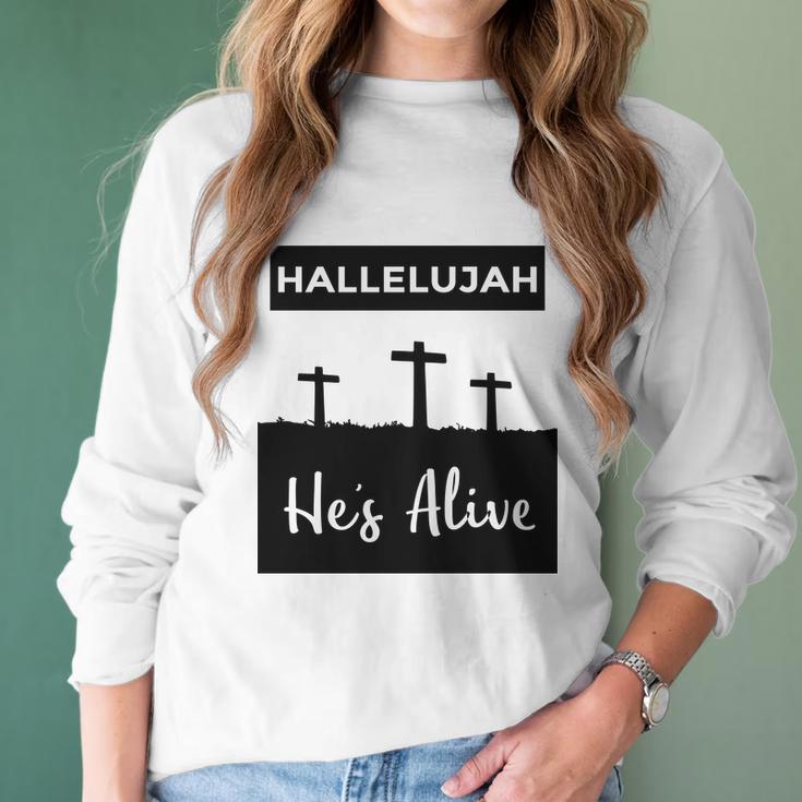 Hallelujah Hes Alive Christian Graphic Easter Women Long Sleeve Tshirt