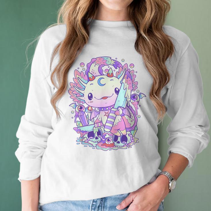 Kawaii Pastel Goth Cute And Creepy Axolotl Knife V2 Men Women T-Shirt Graphic Print Casual Unisex Tee Women Long Sleeve Tshirt