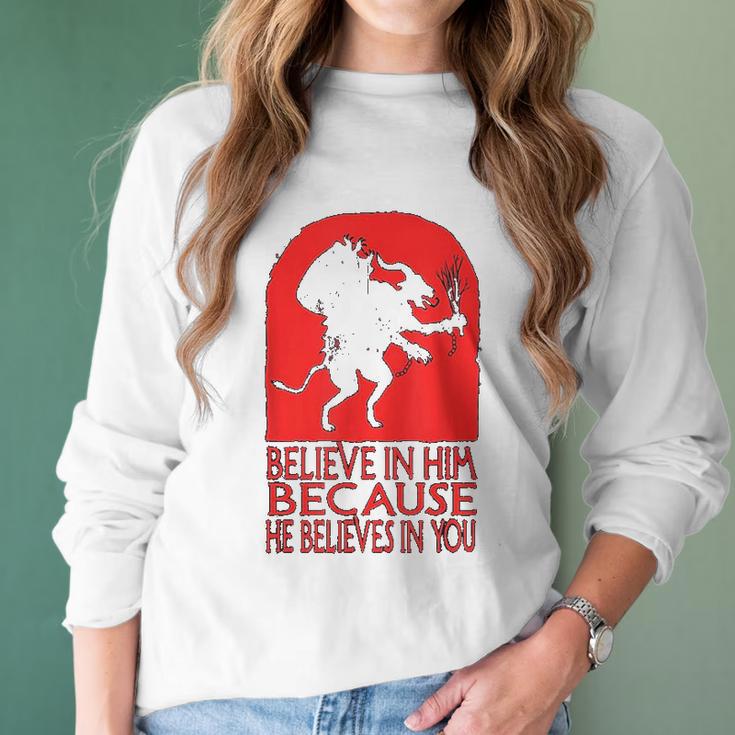 Krampus Christmas Believe In Him Occult Scary Folklore Women Long Sleeve Tshirt