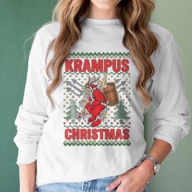 Krampus Christmas Ugly Pattern Gift Women Long Sleeve Tshirt