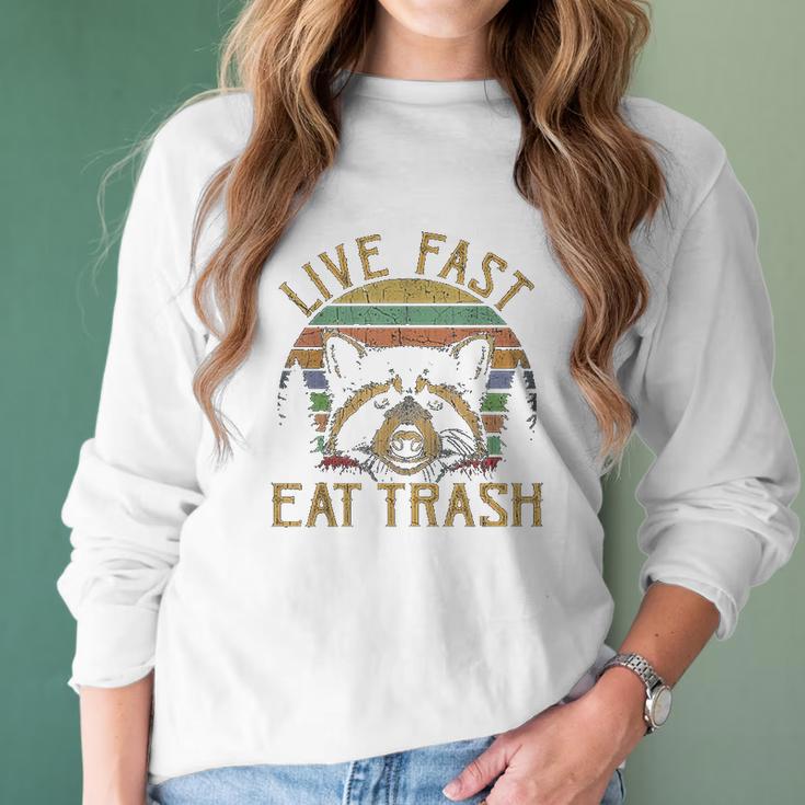 Live Fast Eat Trash Racoon Retro Vintage Trash Pandas Women Long Sleeve Tshirt