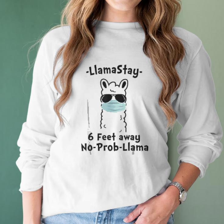 Llamastay 6 Feet Away No Probllama Social Distancing Women Long Sleeve Tshirt