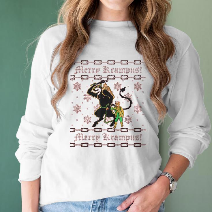 Merry Krampus Funny Ugly Christmas Women Long Sleeve Tshirt