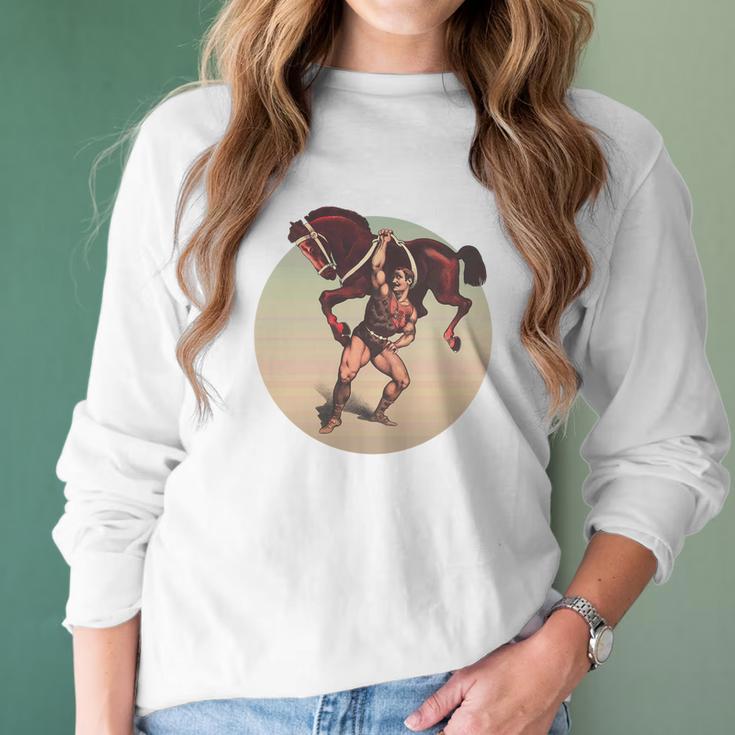 Muscle Man Lifting A Horse Kids Women Long Sleeve Tshirt