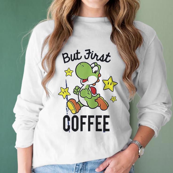 Nintendo Super Mario Yoshi Stars First Coffee Women Long Sleeve Tshirt