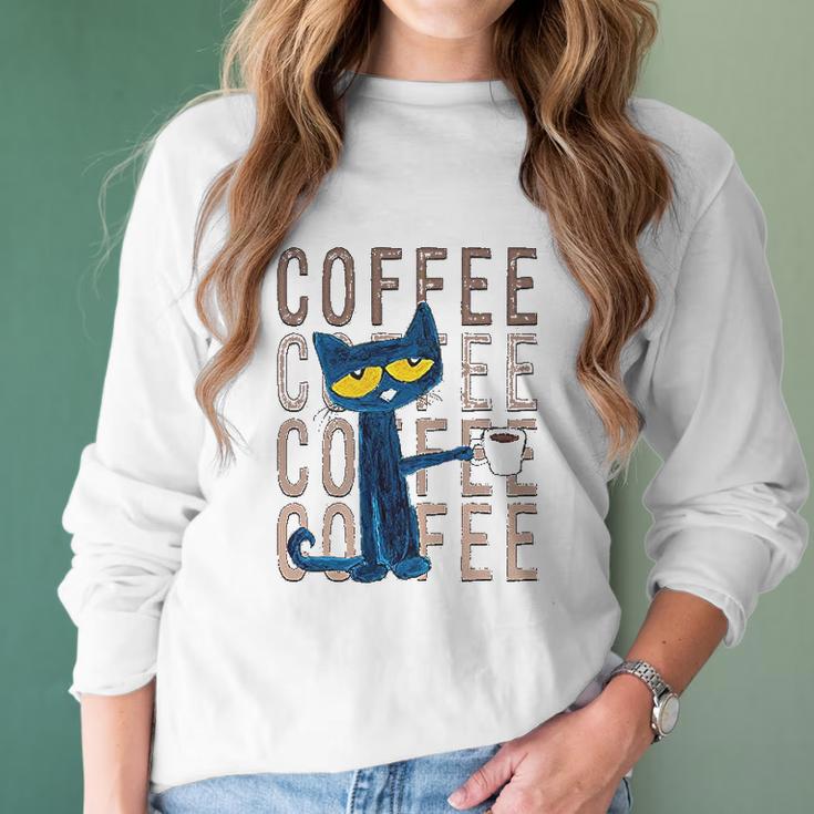 Pete The Cat Pete With Coffee Women Long Sleeve Tshirt