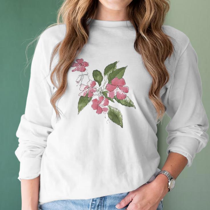 Pink Sultana Floral By Hannah Borger Overbeck Women Long Sleeve Tshirt