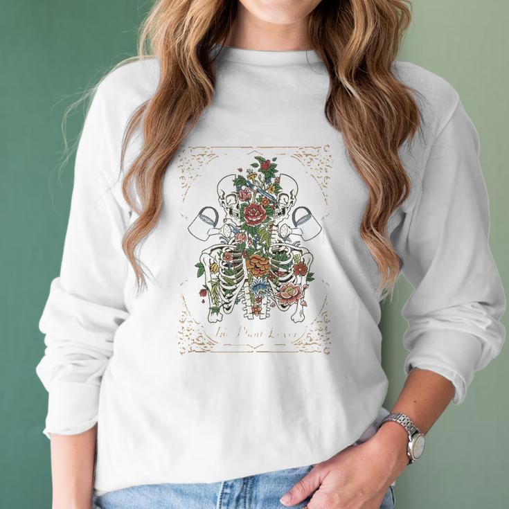 The Plant Lover Tarot Card Skeleton Skull Flowers Plants Women Long Sleeve Tshirt