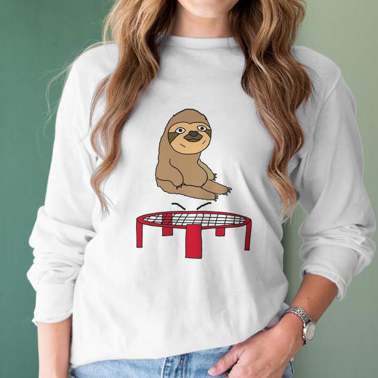 Smileteesanim Funny Sloth On Trampoline Women Long Sleeve Tshirt