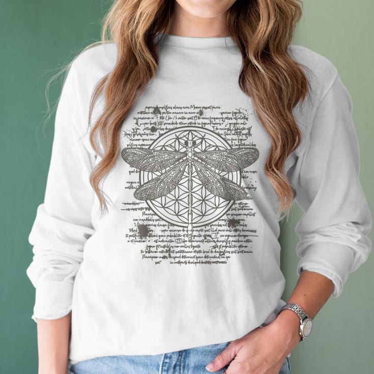 Spiritual Dragonfly Yoga Design Leonardo Da Vinci Vintage Women Long Sleeve Tshirt