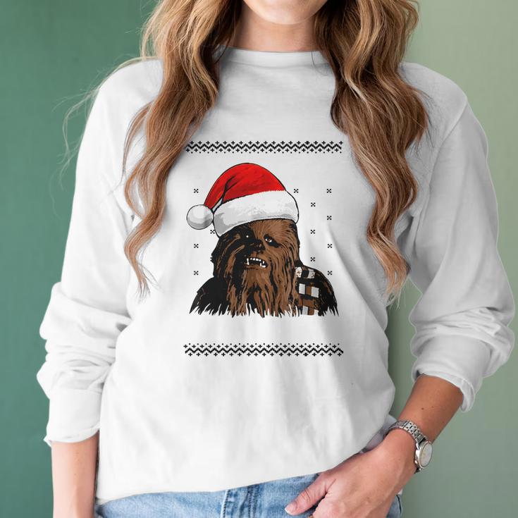 Star Wars Chewie Santa Hat Ugly Christmas Sweater T-Shirt Women Long Sleeve Tshirt