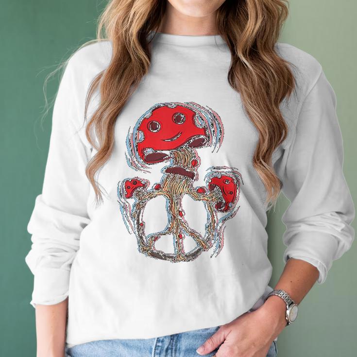 Trippy Magic Mushrooms Peace Sign 70S Women Long Sleeve Tshirt