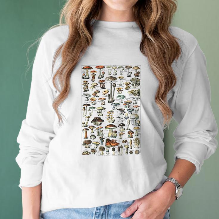 Vintage Mushrooms Chart Illustration Shroom Morel Hunter Women Long Sleeve Tshirt