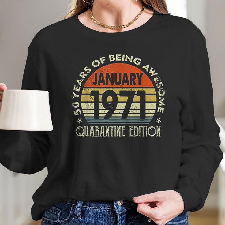 50Th Birthday Gift 50 Years Old Retro Vintage January 1971 Women Long Sleeve Tshirt