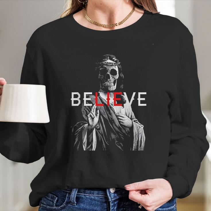 Antichrist Jesus Skull Believe Atheist Women Long Sleeve Tshirt