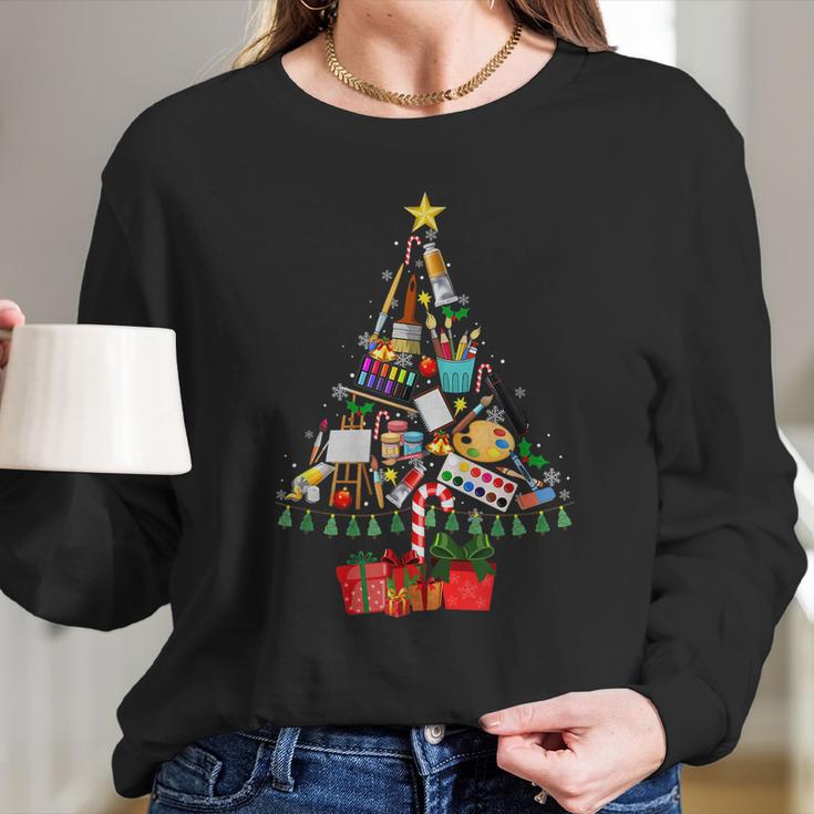 Art Xmas Tree Decor Art Teacher Ugly Artist Christmas Women Long Sleeve Tshirt