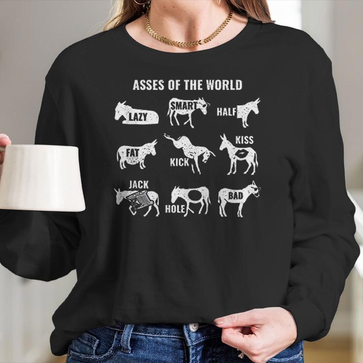 Asses The World Funny Lazy Smart Half Donkey Women Long Sleeve Tshirt