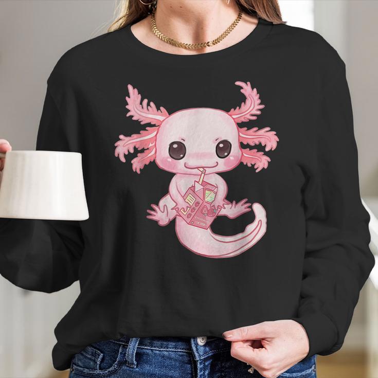 Axolotl Pastel Goth Strawberry Milk Shake Anime Aesthetic Men Women T-Shirt Graphic Print Casual Unisex Tee Women Long Sleeve Tshirt