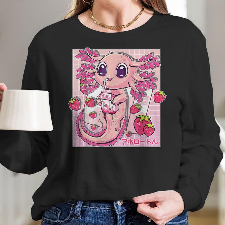 Axolotl Pastel Goth Strawberry Milk Shake Anime Aesthetic V3 Men Women T-Shirt Graphic Print Casual Unisex Tee Women Long Sleeve Tshirt