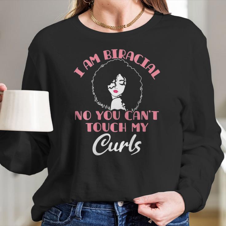 Womens I Am Biracial Funny Curls Mixed Race Girl Multiracial Ethnic V-Neck Women Long Sleeve Tshirt