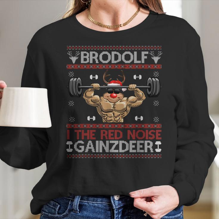 Brodolf The Red Nose Gainzdeer Gym Ugly Christmas Sweater Women Long Sleeve Tshirt