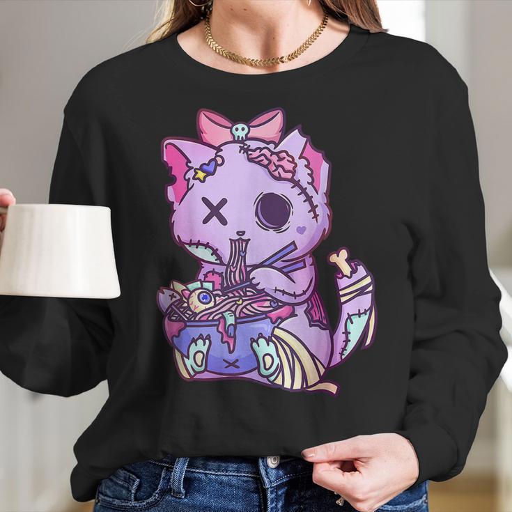 Cat Ramen Bowl Pastel Goth Nu Goth Anime Otaku Japanese V2 Men Women T-Shirt Graphic Print Casual Unisex Tee Women Long Sleeve Tshirt