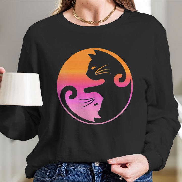 Cat Yin Yang Shirt Cat Ying Yang Shirt Cat Mama Cat Dad Women Long Sleeve Tshirt