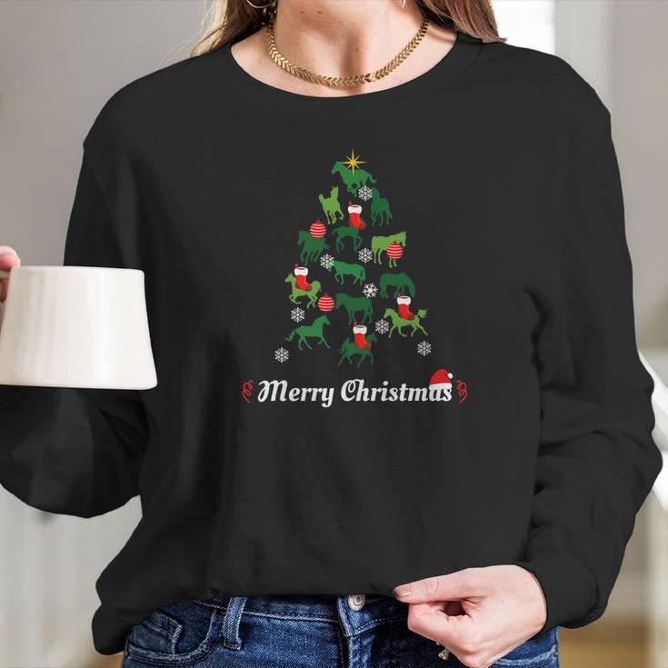 Christmas Horse Lover Foal Colt Filly Gelding Tree Women Long Sleeve Tshirt