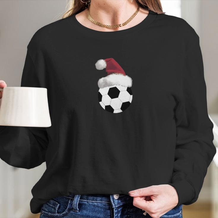 Christmas Soccer Ball Santa Claus Hat T-Shirt_Extract Women Long Sleeve Tshirt