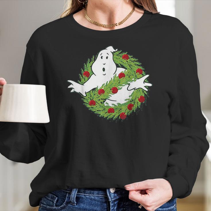 Classic Logo Christmas Wreath Graphic Women Long Sleeve Tshirt