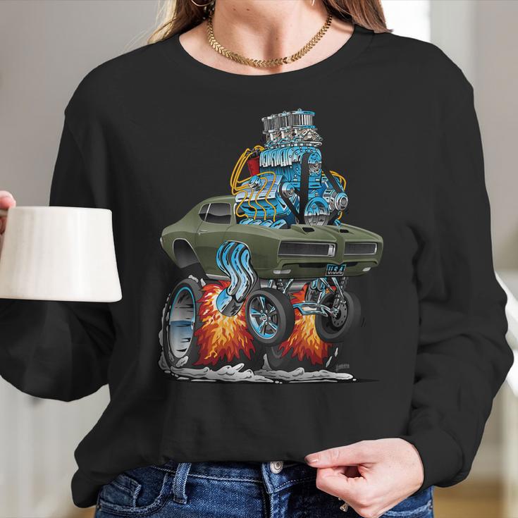 Classic Sixties Muscle Car Funny Dragster Hot Rod Cartoon V3 Women Long Sleeve Tshirt