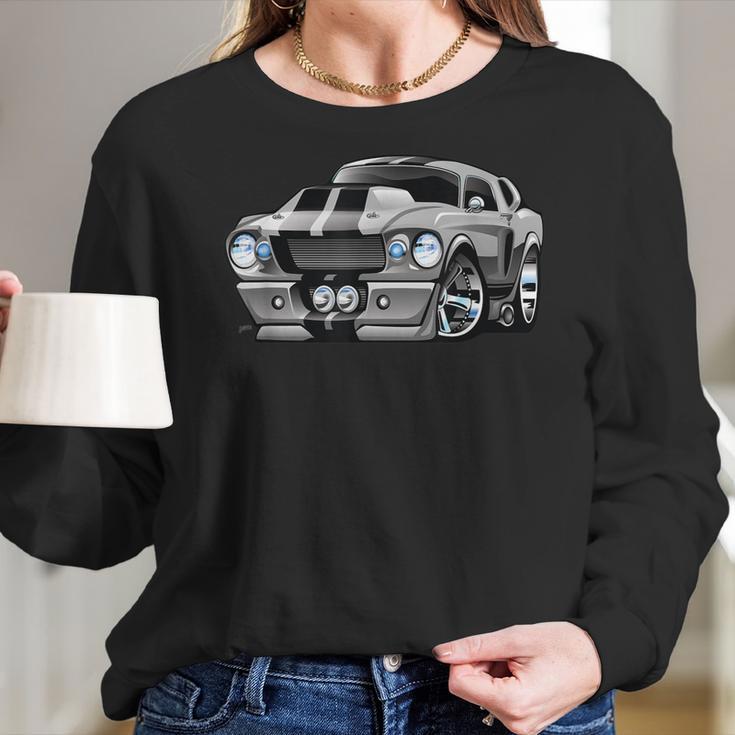 Classic Sixties Muscle Car Hot Rod Cartoon Illustration Women Long Sleeve Tshirt