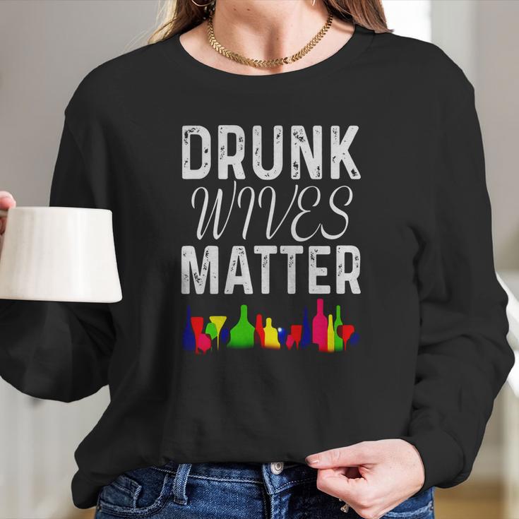 Cute Drunk Wives Matter Colorful Bottles Satire T- Shirt Women Long Sleeve Tshirt