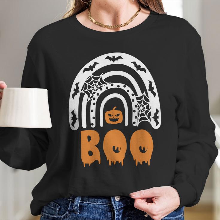 Cute Halloween Funny Halloween Day Halloween Ghost Rainbow Boo Rainbow Hal Women Long Sleeve Tshirt