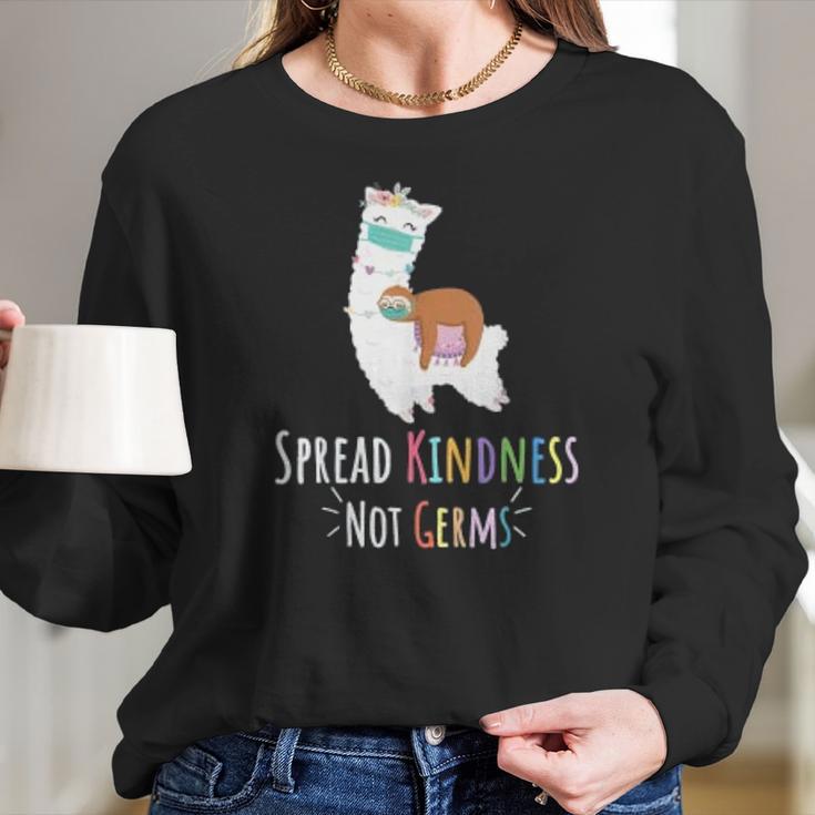 Cute Llama And Sloth Spread Kindness Not Germs Social Distancing Women Long Sleeve Tshirt